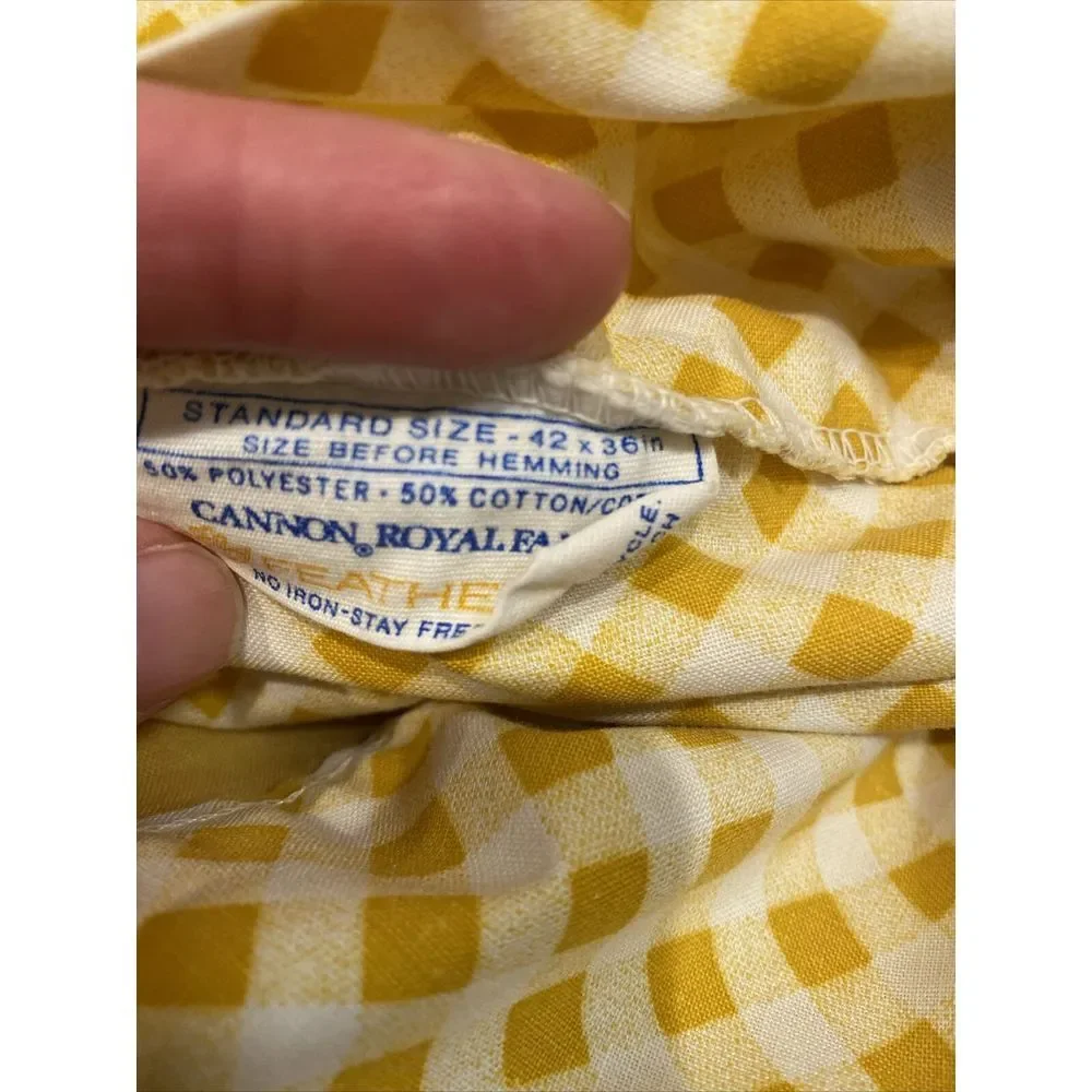 Vtg.Cannon‎ Royal Family Twin Flat Sheet And Pillowcase Yellow Checkerboard